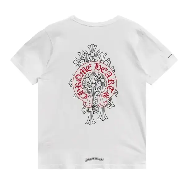 Chrome Hearts Cemetery Cross Red Horseshoe Short Sleeve T-Shirt